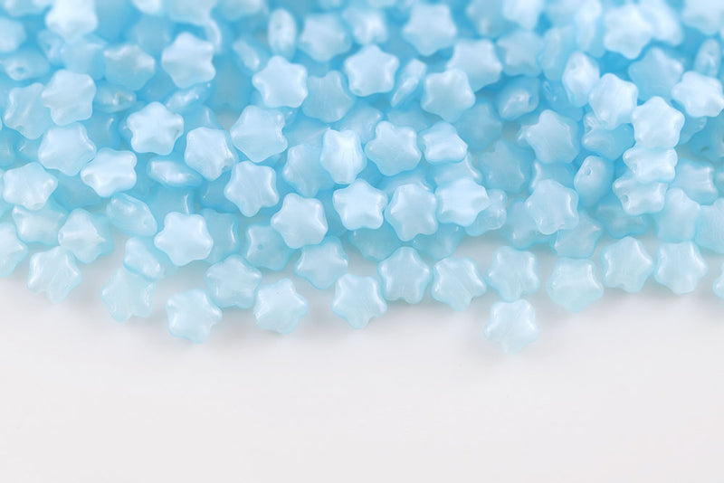 Star 6mm Opal Silk Blue Czech Glass Beads