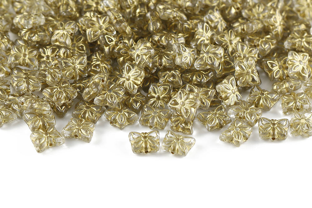 Butterfly 9×7mm Crystal With Gold 1-Hole Czech Beads
