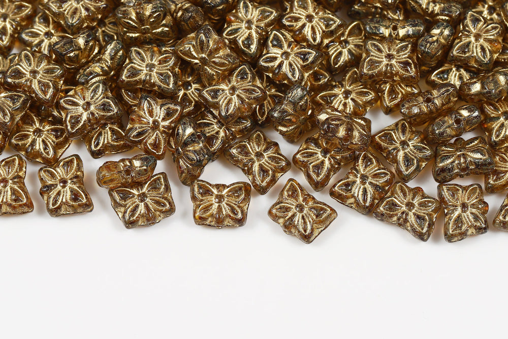 Butterfly 9×7mm Crystal Travertin With Gold 1-Hole Czech Beads