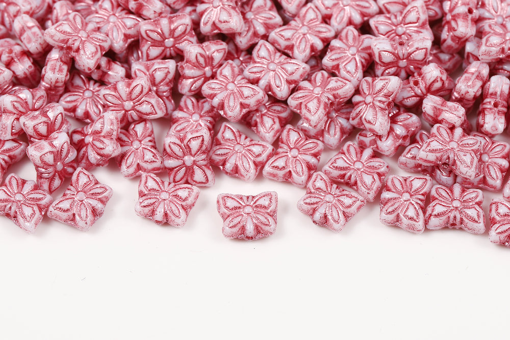 Butterfly 9×7mm Alabaster With Pink 1-Hole Czech Beads