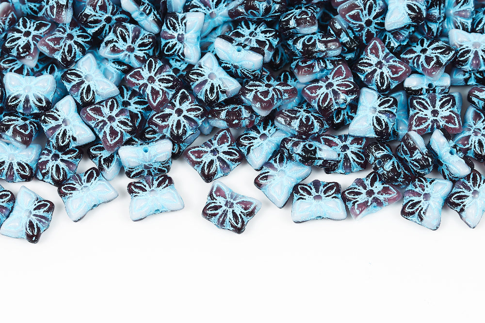 Butterfly 9×7mm Mixed Colour With Blue 1-Hole Czech Beads