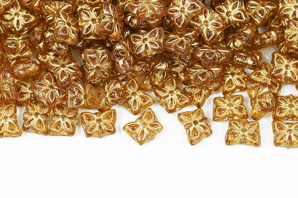 Butterfly 9×7mm Lt.Topaz With Gold 1-Hole Czech Beads