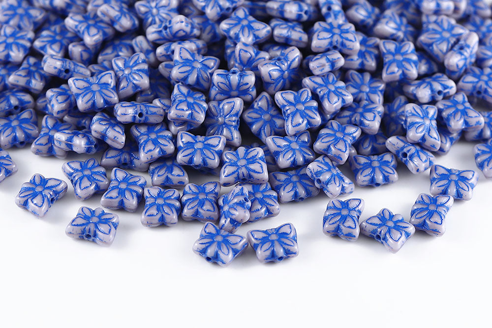 Butterfly 9×7mm Silk Purple With Dark Blue 1-Hole Czech Beads