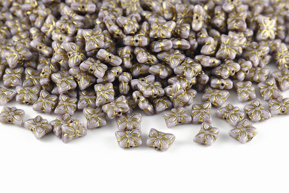 Butterfly 9×7mm Silk Purple With Gold 1-Hole Czech Beads