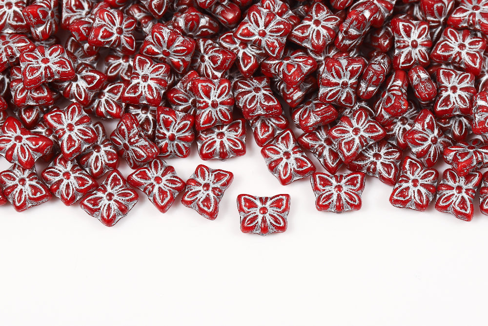 Butterfly 9×7mm Opal Red with Silver 1-Hole Czech Beads