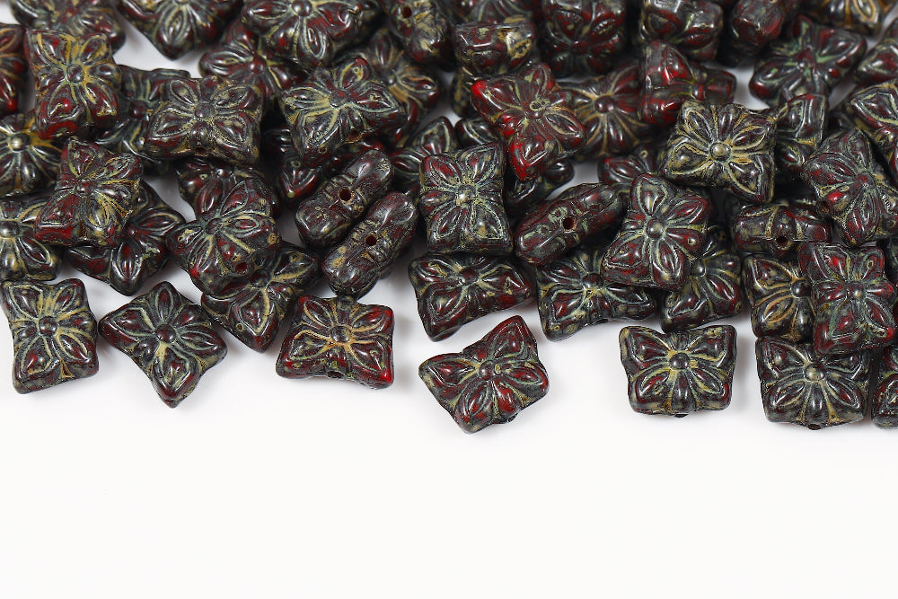 Butterfly 9×7mm Opal Red Travertin 1-Hole Czech Beads