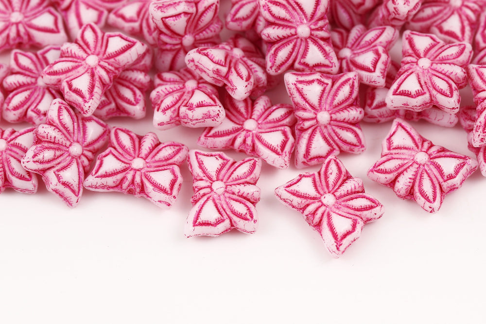 Butterfly 15×12mm Alabaster With Fuchsia 1-Hole Czech Beads