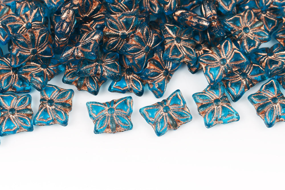 Butterfly 15×12mm Aquamarine With Bronze Gold 1-Hole Czech Beads