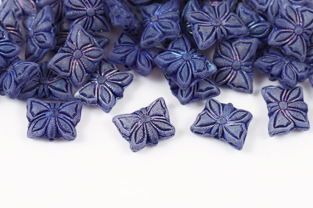 Butterfly 15×12mm Crystal With Blue AB Full Matt 1-Hole Czech Beads