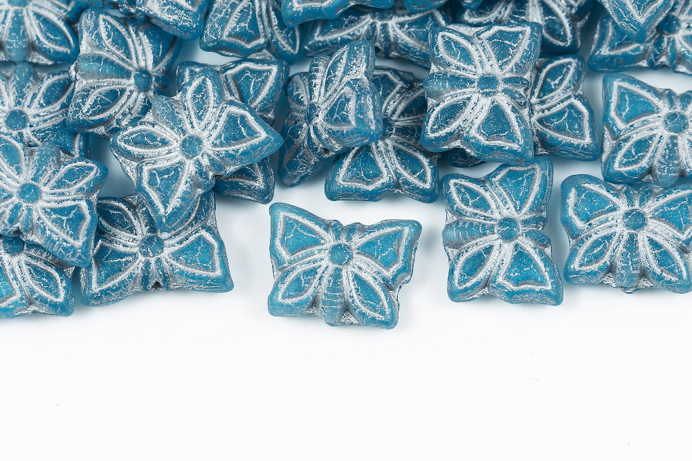 Butterfly 15×12mm Aquamarine with Silver Matt 1-Hole Czech Beads