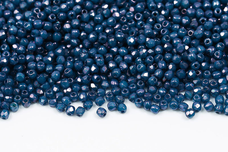 Czech Fire Polished 2.0mm Turquoise Blue Nebula Round Beads