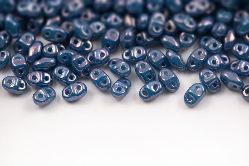 Miniduo 2×4mm Turquoise Blue Nebula 2-Hole Czech Beads