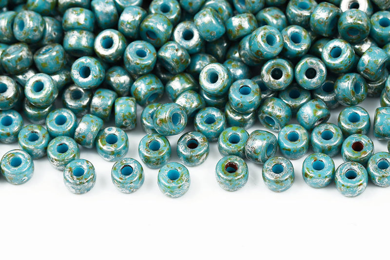 Matubo Round 2/0 Turquoise Blue Picasso Czech Seed beads