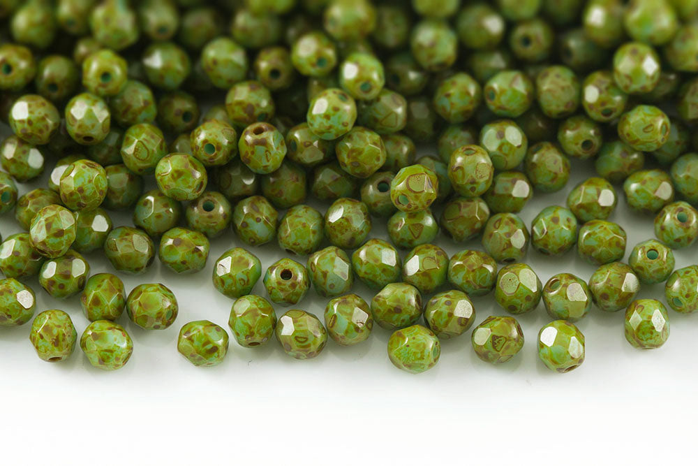 Czech Fire Polished 4mm Turquoise Blue Dark Travertin Round Beads
