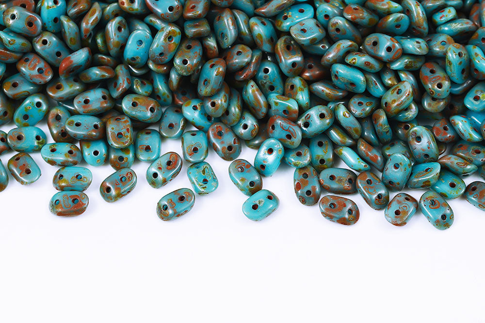 Wave 3×7mm Turquoise Blue Travertin 2-Hole Czech Beads