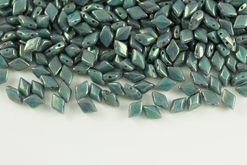 Gemduo 8×5mm Turquoise Green Red Terracotta 2-Hole Czech Beads