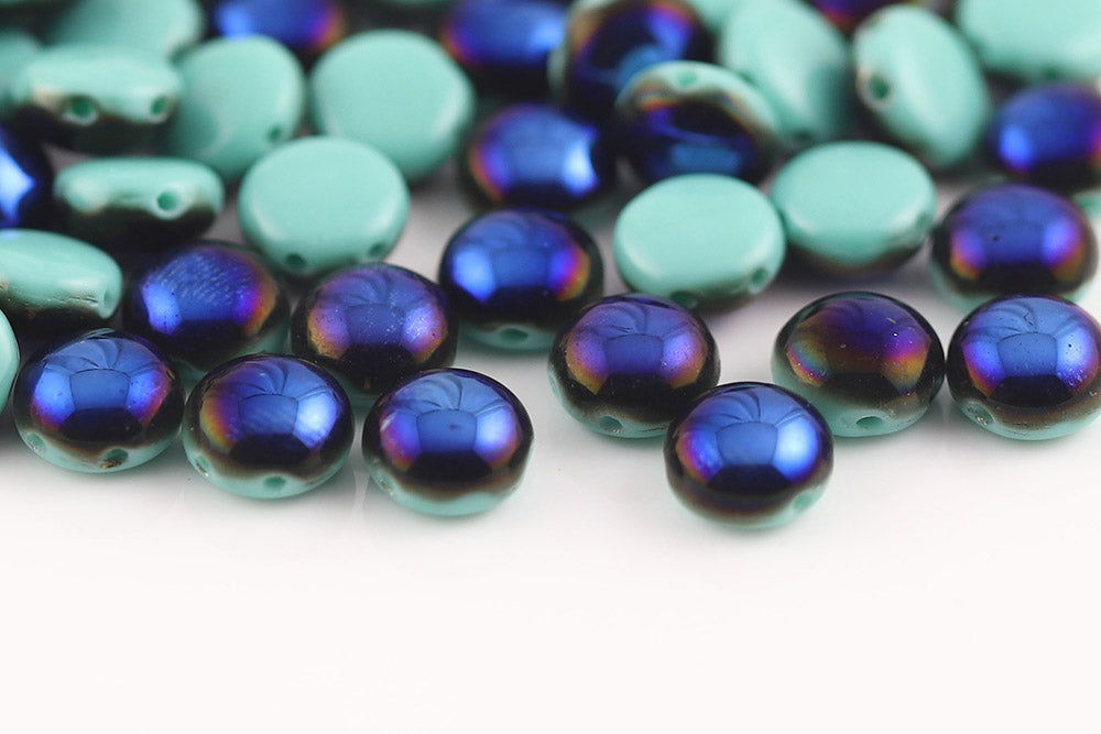 Button 8×8mm 2-Hole Czech Glass Beads Col.63130-22201