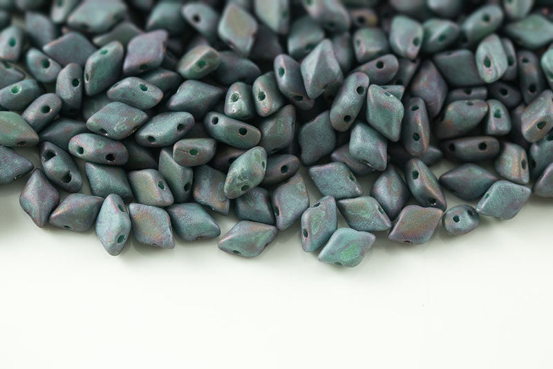 Gemduo 8×5mm Turquoise Green Nebula Matt 2-Hole Czech Beads