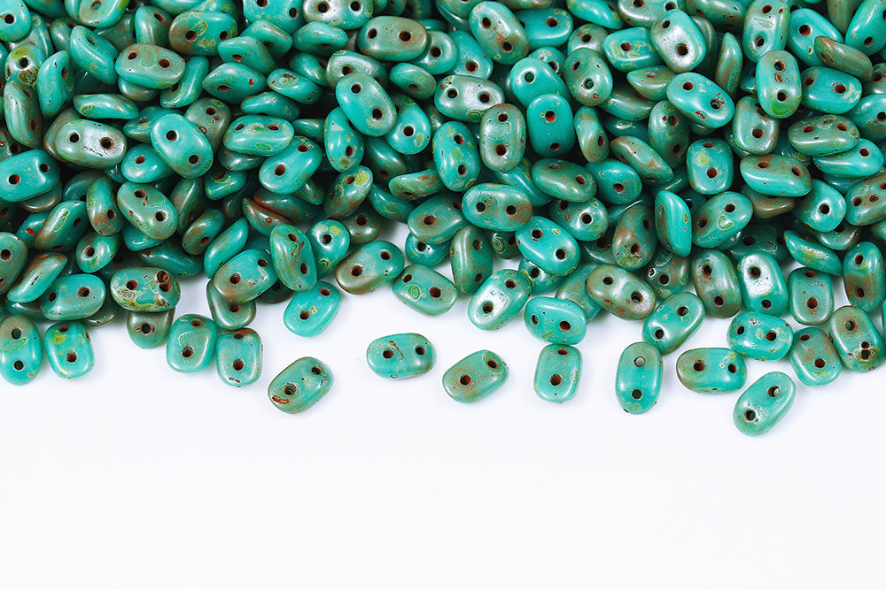 Wave 3×7mm Turquoise Green Travertin 2-Hole Czech Beads