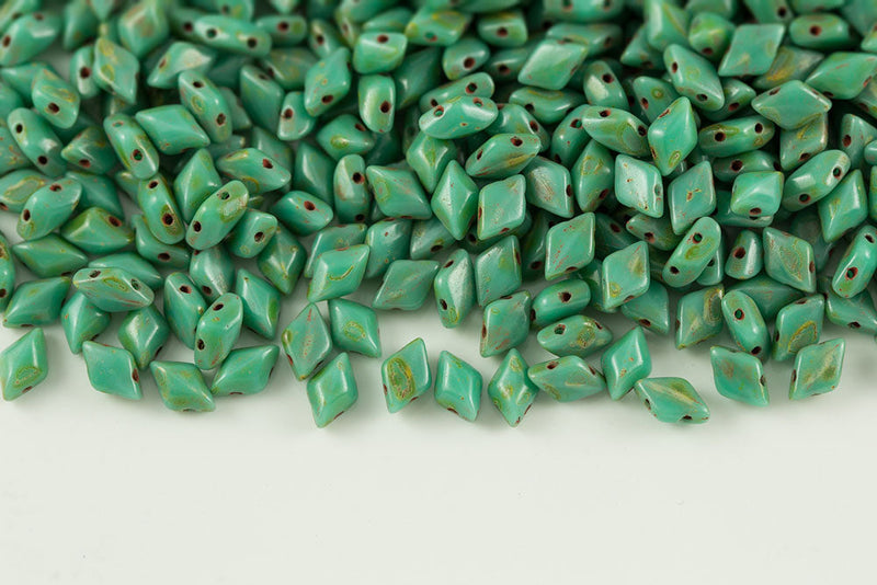 Gemduo 8×5mm Turquoise Green Travertin 2-Hole Czech Beads