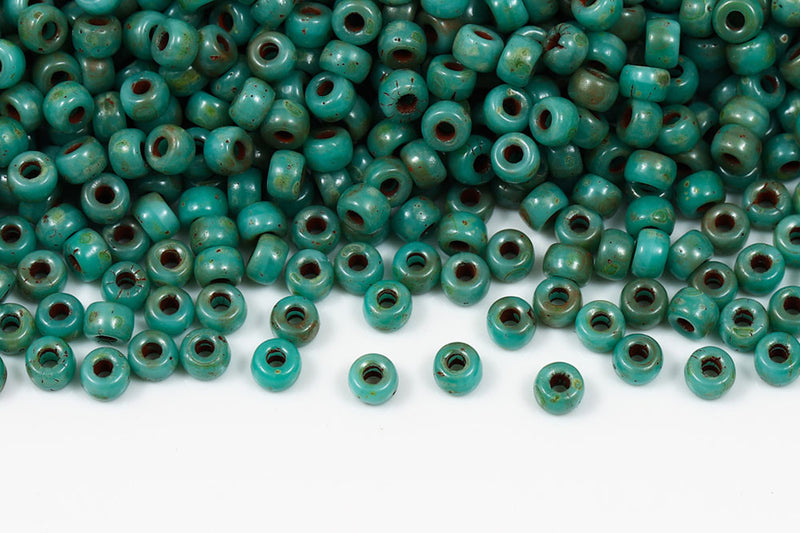 Matubo Round 2/0 Turquoise Green Travertin Czech Seed beads