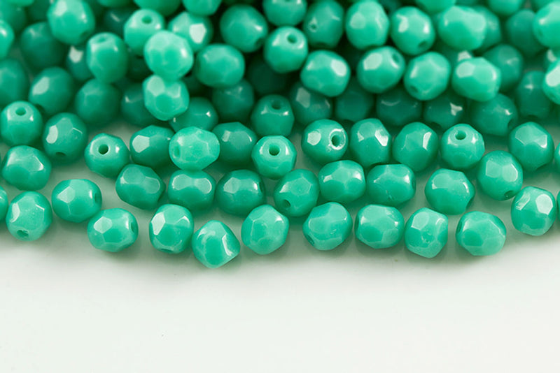 Czech Fire Polished 4mm Turquoise Green Round Beads