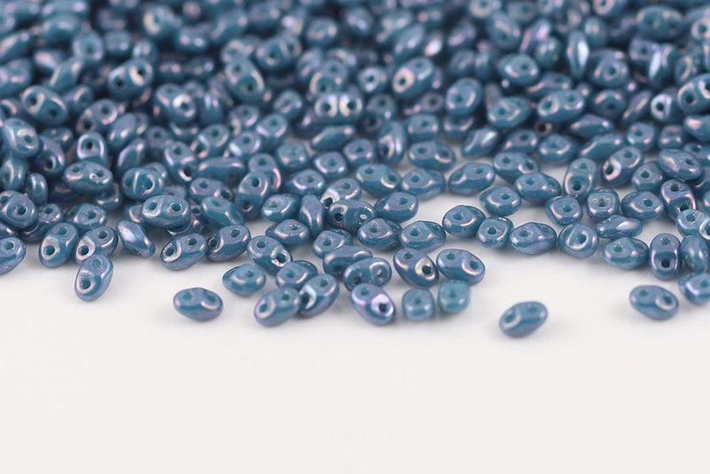 Miniduo 2×4mm Turquoise Dark Green Nebula 2-Hole Czech Beads
