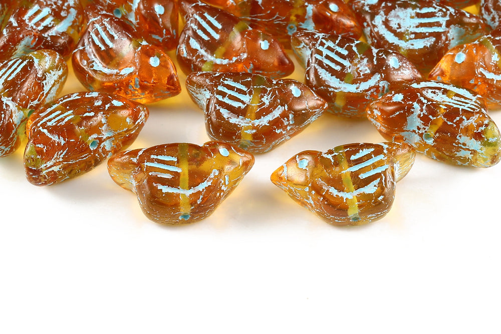 Bird 11×22mm Topaz With Blue 1-Hole Czech Beads