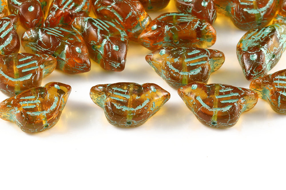 Bird 11×22mm Topaz With Metallic Green 1-Hole Czech Beads