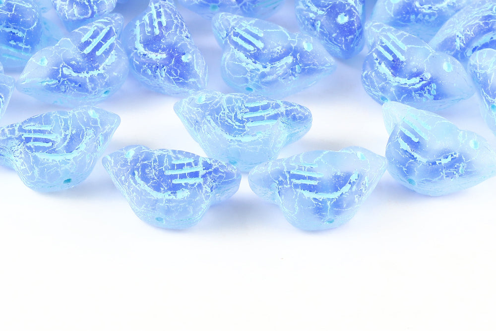 Bird 11×22mm Translucent Blue Mixed With Blue Matt 1-Hole Czech Beads
