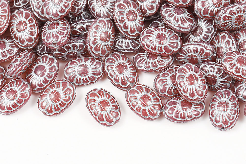 Flower Ball 13×10mm Opal Peach With Silver 1-Hole Czech Beads