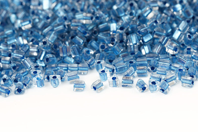 Preciosa Triangles 3.5×3.5mm Transparent Blue Metallic Lined Col.68236