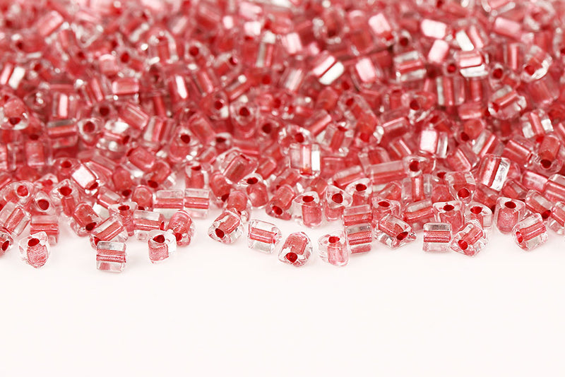 Preciosa Triangles 3.5×3.5mm Transparent Red Metallic Lined Col.68298