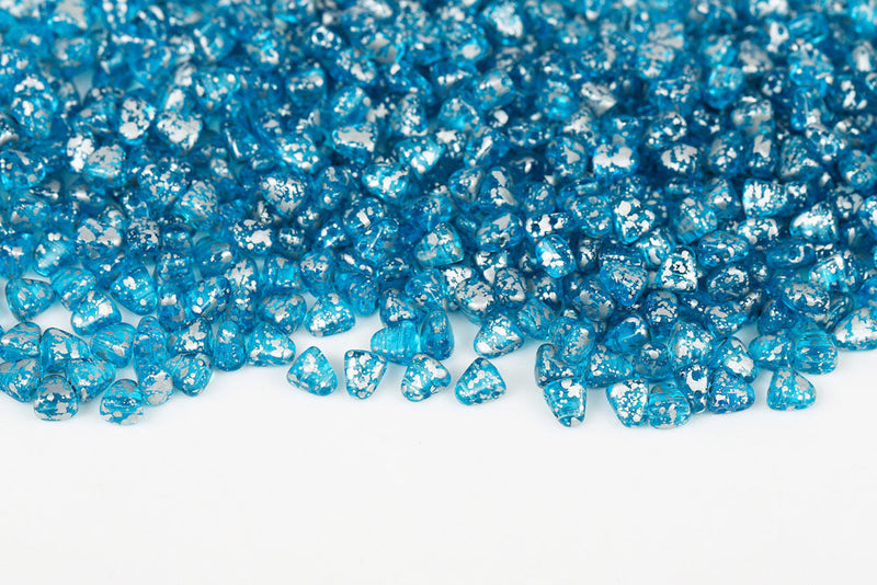 Nib-Bit 6×5mm Silver Splash Aquamarine 2-Hole Czech Beads