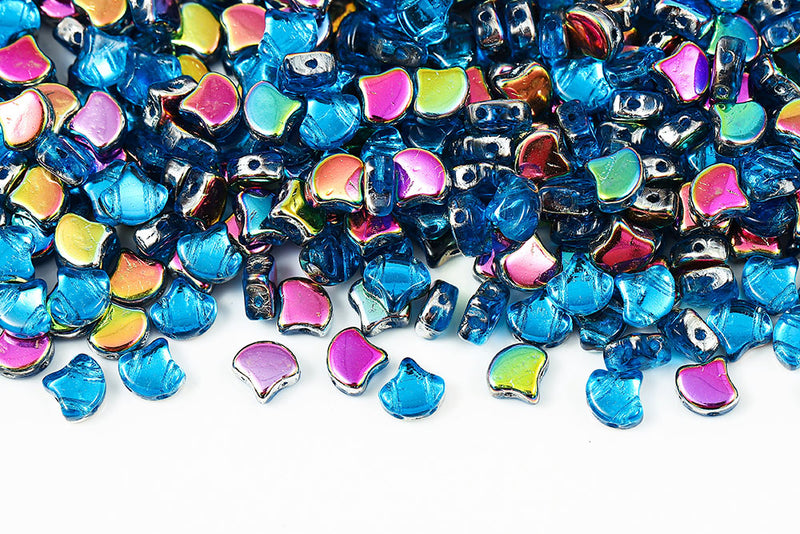 GINKO 7.5×7.5mm Aquamarine Utopia 2-Hole Czech Beads