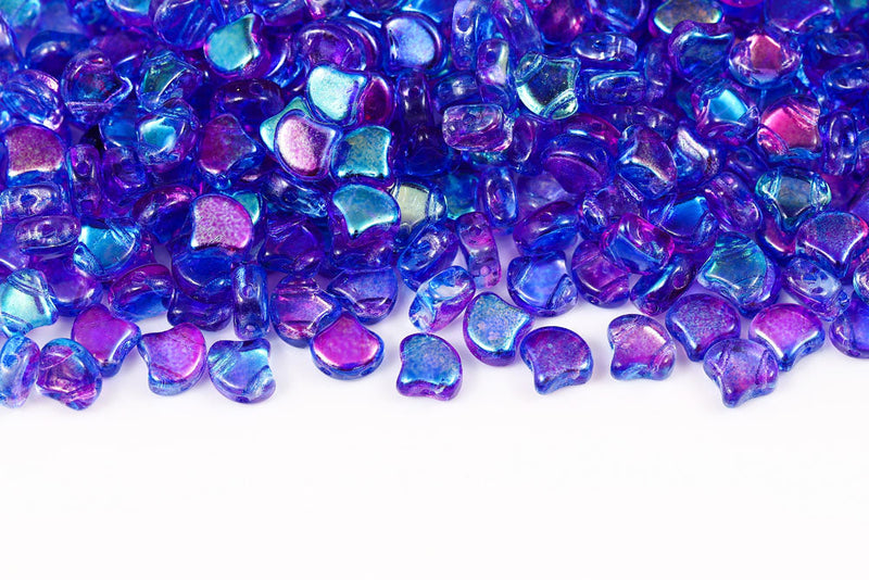 Ginko 7.5×7.5mm Summer Rainbow Dark Blue 2-Hole Czech Beads