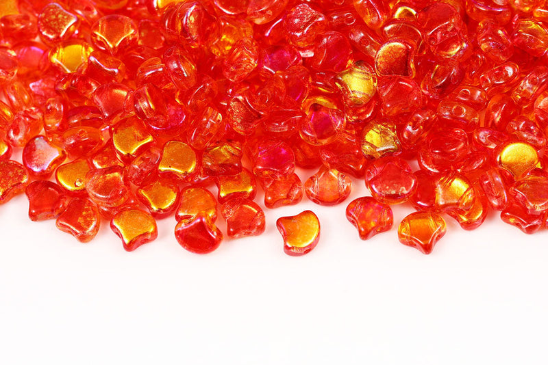 Ginko 7.5×7.5mm Summer Rainbow Orange 2-Hole Czech Beads