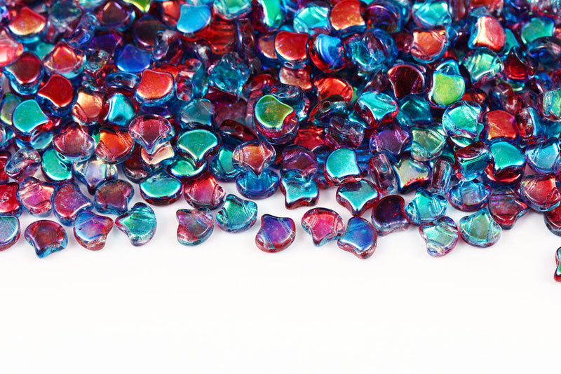 Ginko 7.5×7.5mm Summer Rainbow Dark Violet 2-Hole Czech Beads