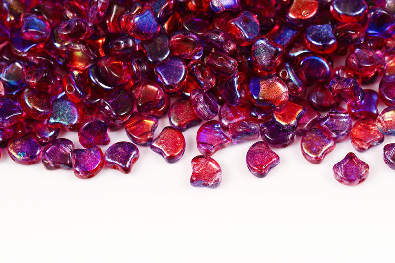 Ginko 7.5×7.5mm Summer Rainbow Light Violet 2-Hole Czech Beads