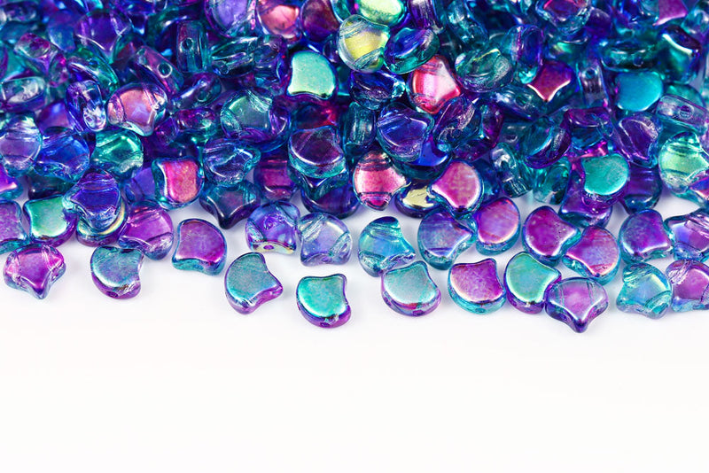 Ginko 7.5×7.5mm Summer Rainbow Light Blue 2-Hole Czech Beads