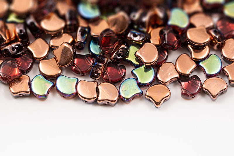 Ginko 7.5×7.5mm Amethyst Copper Rainbow 2-Hole Czech Beads