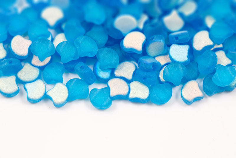 Ginko 7.5×7.5mm Aquamarine Ab Mat 2-Hole Czech Beads
