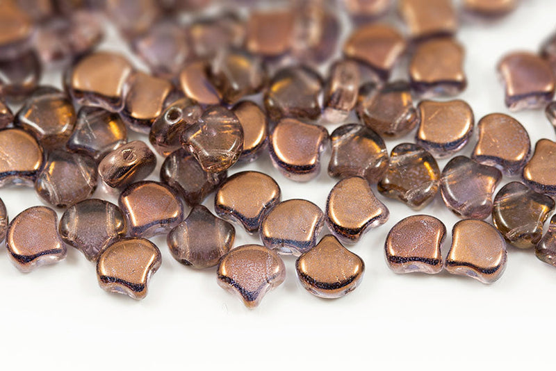 Ginko 7.5×7.5mm Rosaline Semi Bronze Luster 2-Hole Czech Beads