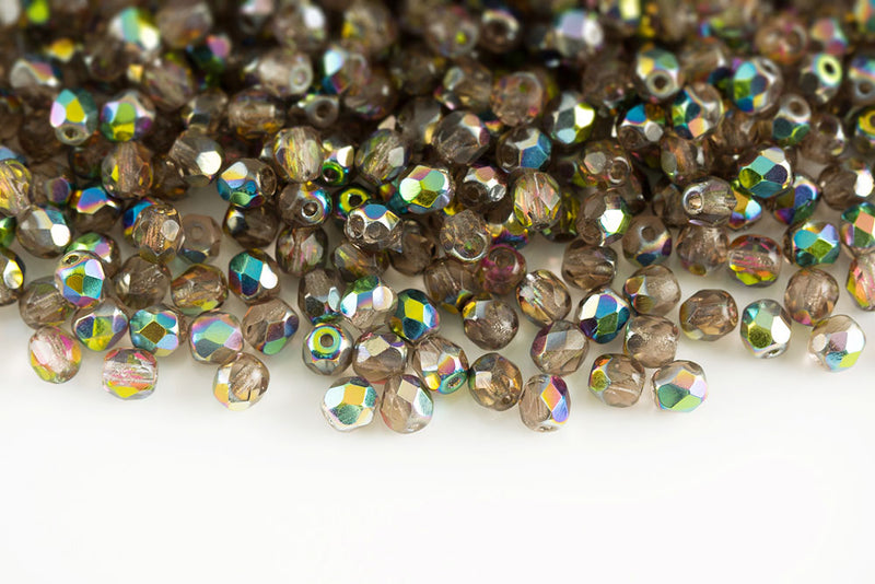 Czech Fire Polished 4mm Lt.Rose Vitrail Round Beads