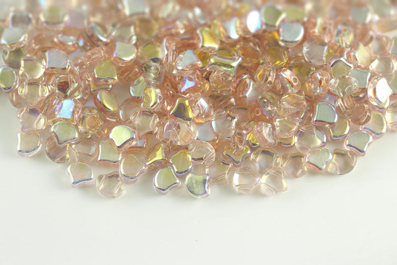 Ginko 7.5×7.5mm Rosaline Ab 2-Hole Czech Beads