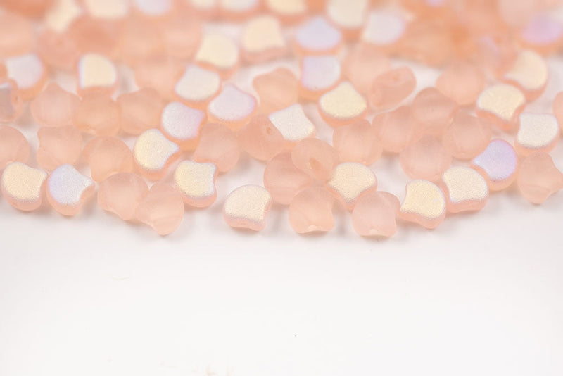 Ginko 7.5×7.5mm Rosaline Ab Mat 2-Hole Czech Beads