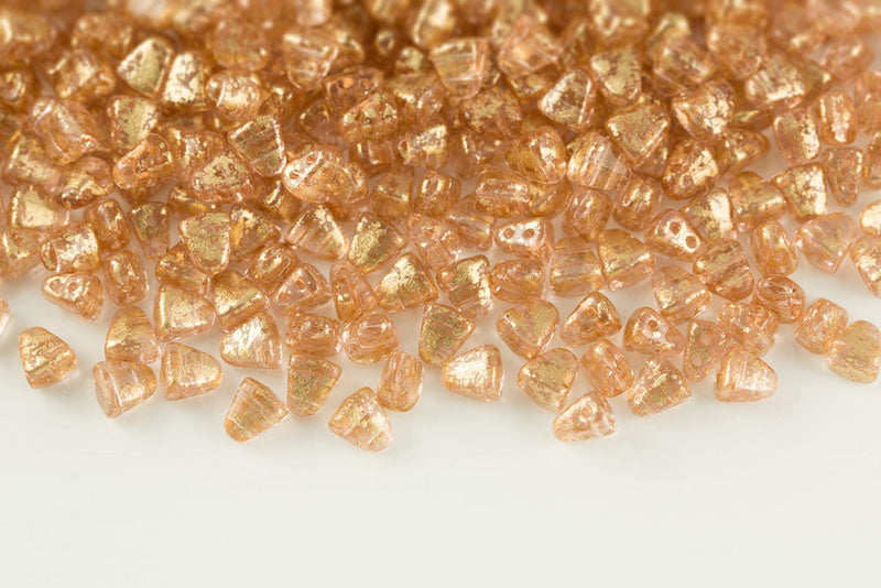 Nib-Bit 6×5mm Gold Splash Rosaline 2-Hole Czech Beads