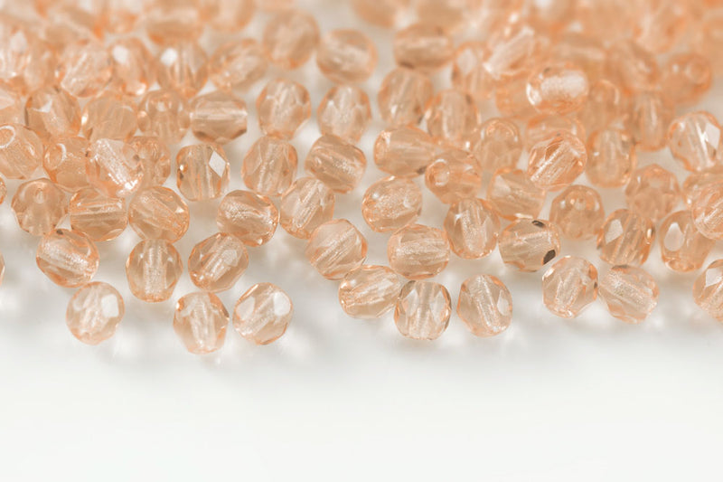 Czech Fire Polished 4mm Lt.Rose Round Beads