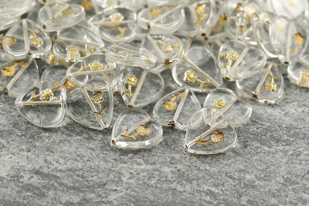 Rose Heart 17×16mm Crystal With Gold 1-Hole Czech Beads