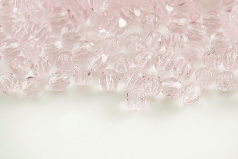 Czech Fire Polished 3mm Pink Sapphire Round Beads
